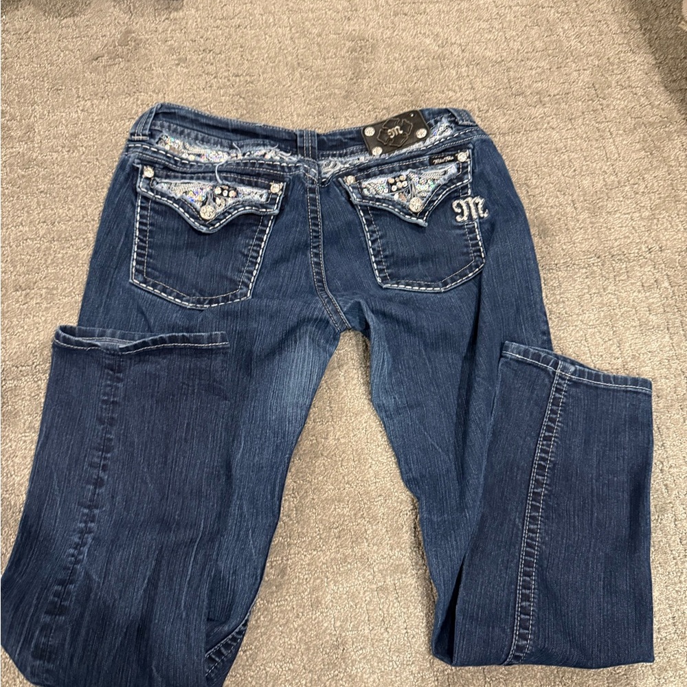 Miss Me Blue Boot Cut Jeans with Contrast Stitching
